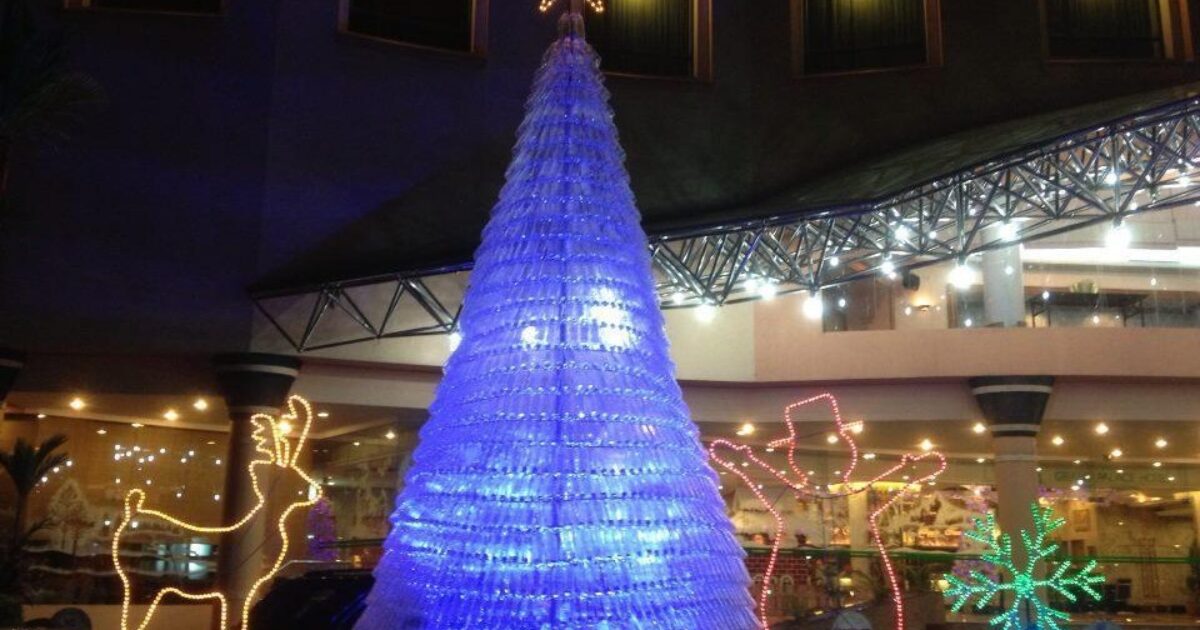 In alle straten witte kerstbomen in centrum Enschede 1Twente