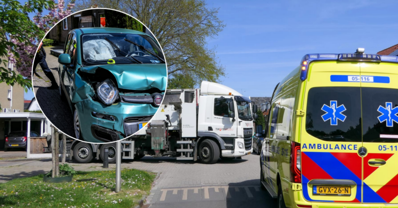 Botsing tussen auto en vuilniswagen in Enschede, alerte omstander grijpt in en voorkomt erger