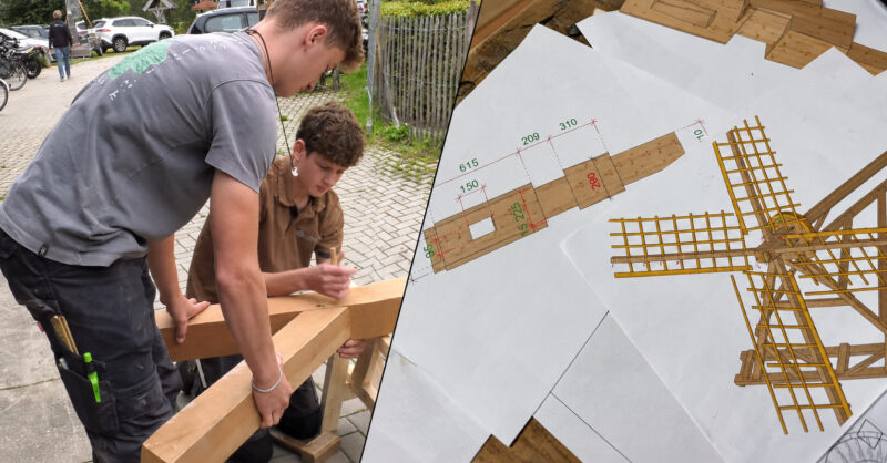 ROC-studenten bouwen in Hengelo zeldzame Friese tjaskermolen na voor Openluchtmuseum