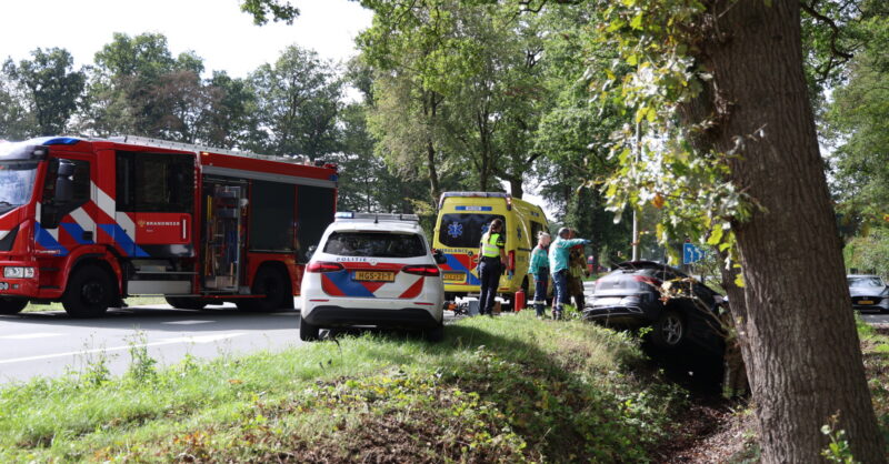 Auto belandt tegen boom in sloot langs N350 bij Wierden