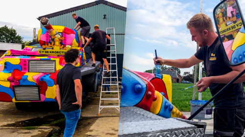 Geesternaren werken aan hun wagen voor de Zwarte Cross