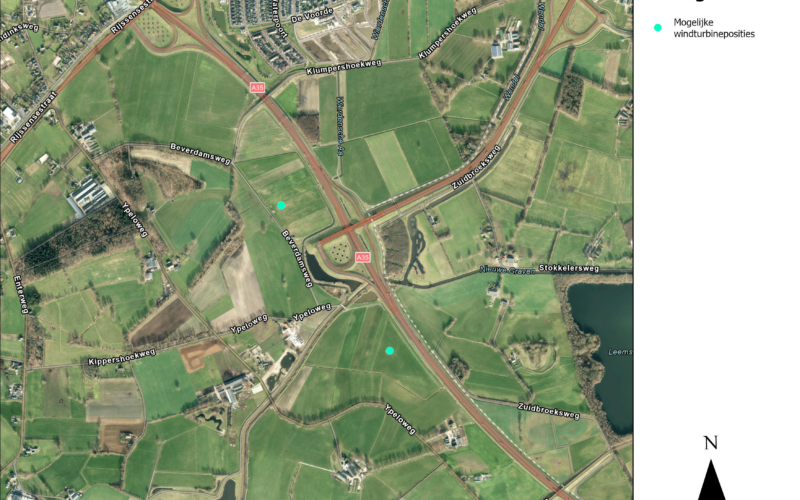 Locatiekaart WP Wierden A35 Mogelijke windturbines