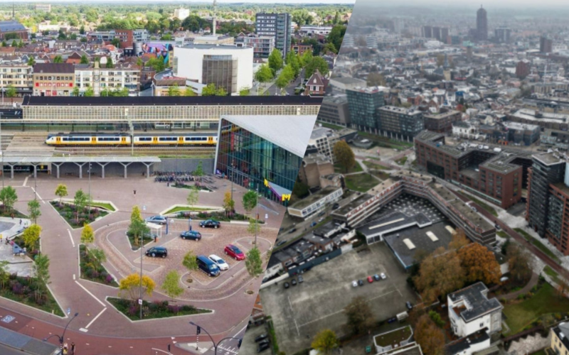 Luchtfoto spoorzone Hengelo en Enschede bron provincie en gemeente Enschede