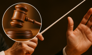 20251013 stockphoto dirigent met stok veiling hamer