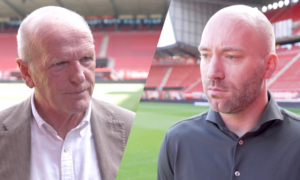 Dominique Scholten en Jan Streuer tijdens persmoment ontslag Joseph Oosting RTV Oost