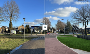 Visualisatie Knik t.h.v. huisnummer 1, kijkend naar kruispunt met Lattropperstraat