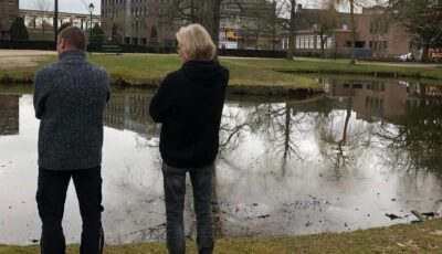 Kunst op de vijver in het Prins Bernhardplantsoen