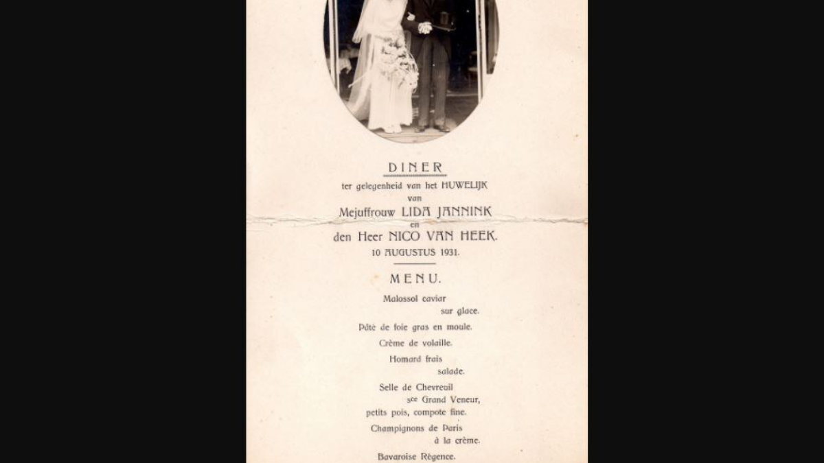 Menukaart trouwerij Nico van Heek van Rudy Becker
