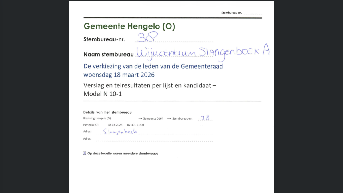 20260323 proces verbaal hengelo geen adres gemeenteraads verkiezingen slangenbeek