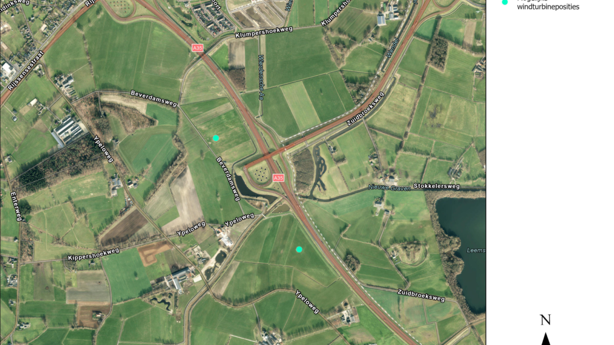 Locatiekaart WP Wierden A35 Mogelijke windturbines