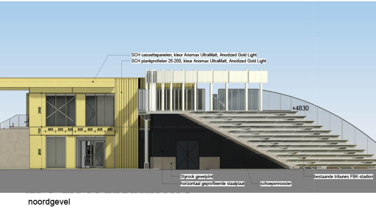 Noordgevel nieuw trainingscomplex fc twente heracles academie hengelo