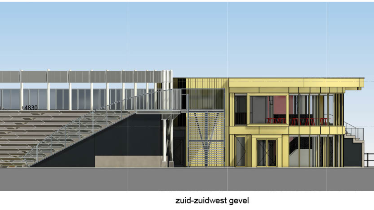 Zuidwest gevel nieuw trainingscomplex fc twente heracles academie hengelo