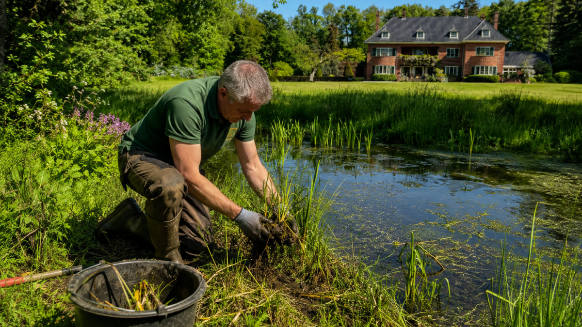 De Hulst Tuinman bij de vijver