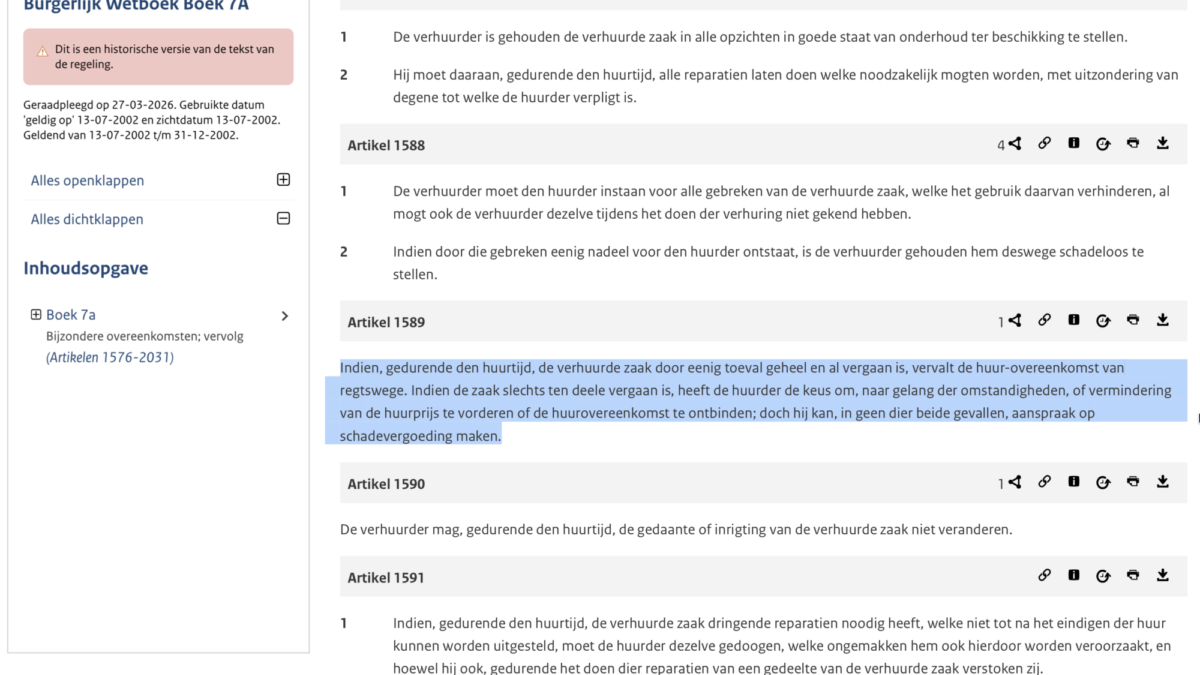 Burgerlijk Wetboek - deel 7A - artikel 1589