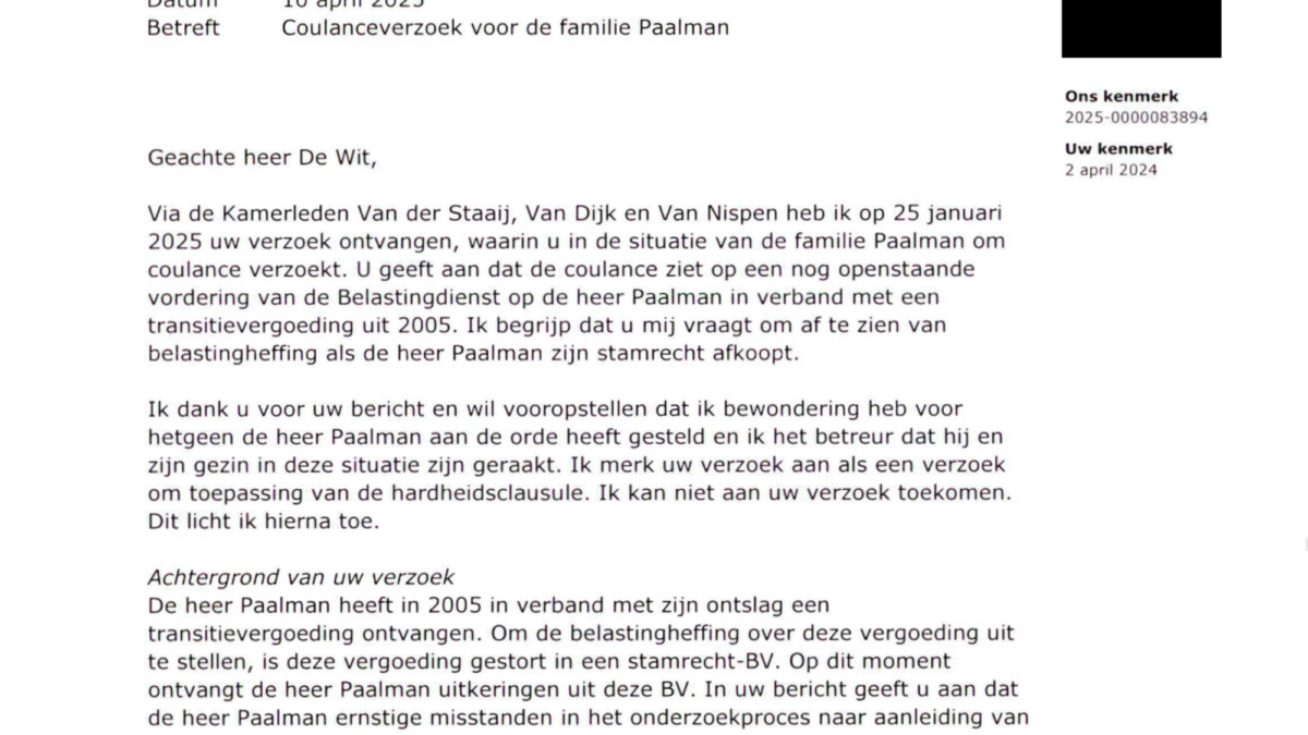 Afwijzing Heijnen - brief - Jan Paalman