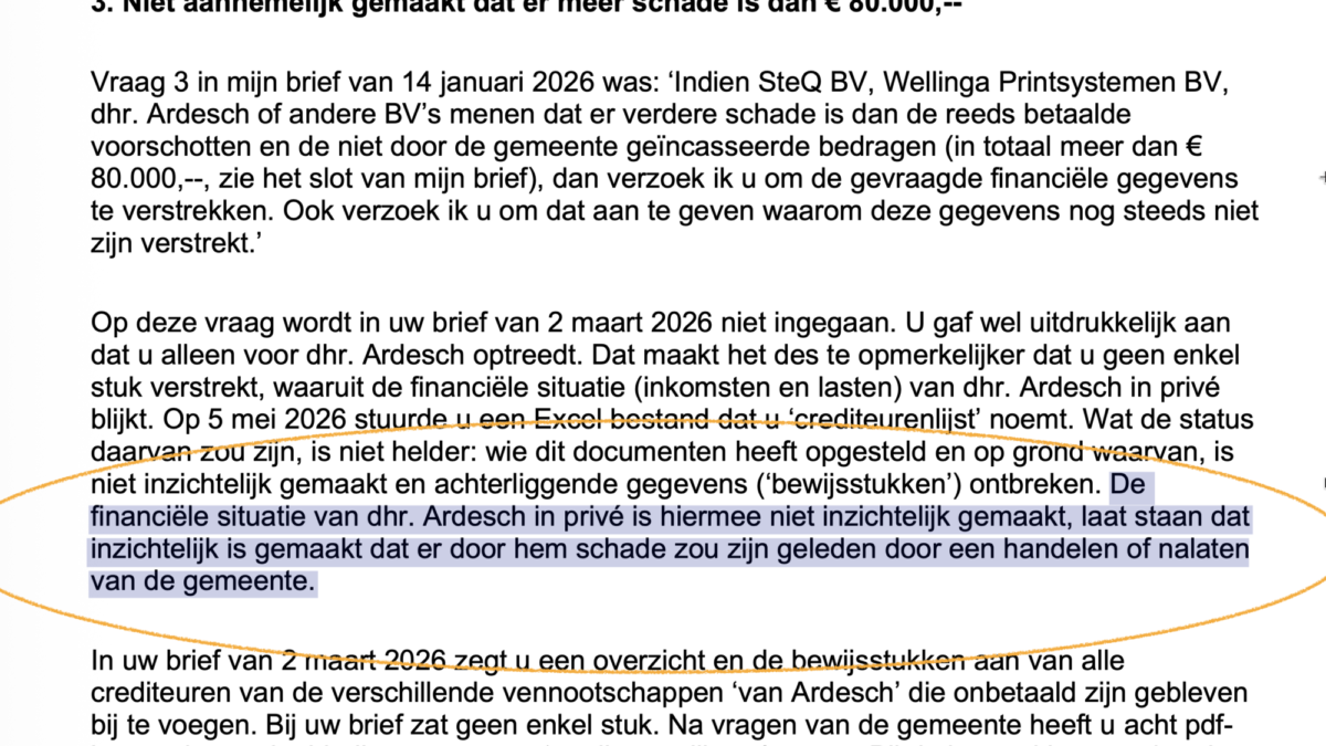 zaak Ardesch - brief gemeente aan advocaat