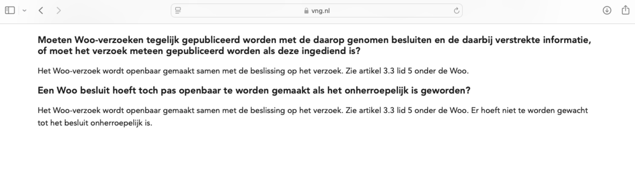 20250601 wet open overheid woo juridische vragen en antwoorden VNG 2022 screenshot