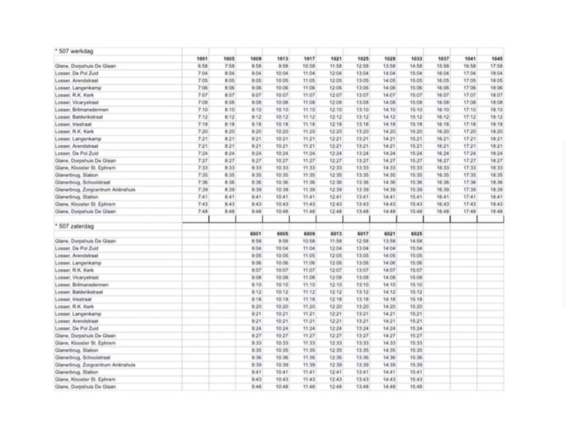 Glane vertrektijden buurtbus