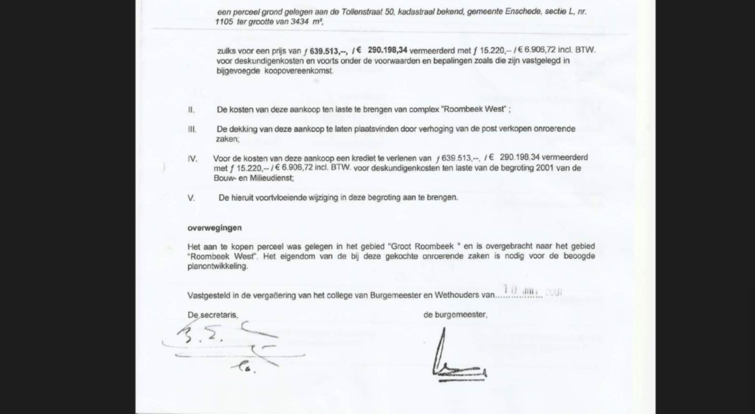 Collegebesluit aankoop