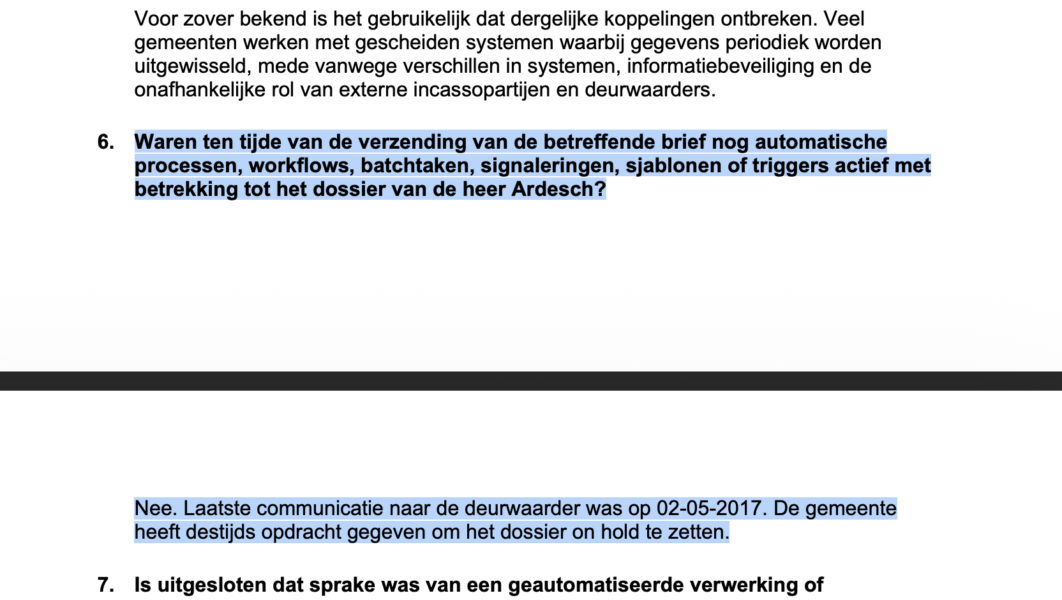 Zaak Ardesch - Laatste contact deurwaarder