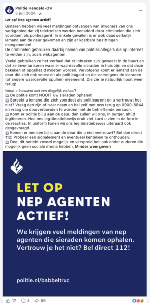 Politie hengelo nepagenten fb post juni25