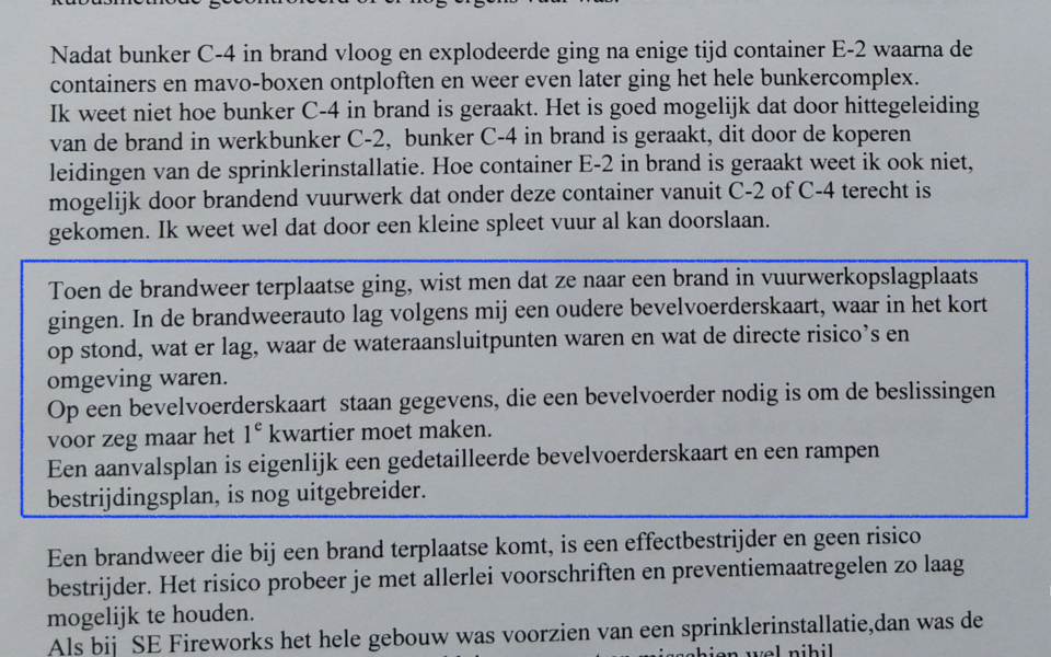 vuurwerkramp - verklaring Weges bij PD Recherche - aanvalsplan